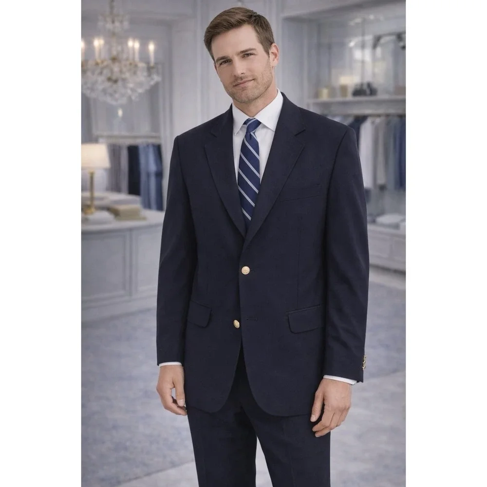 BROOKS BROTHERS Sport Coat 44L Navy Blazer 100% PURE WOOL Gold‎ Button VINTAGE